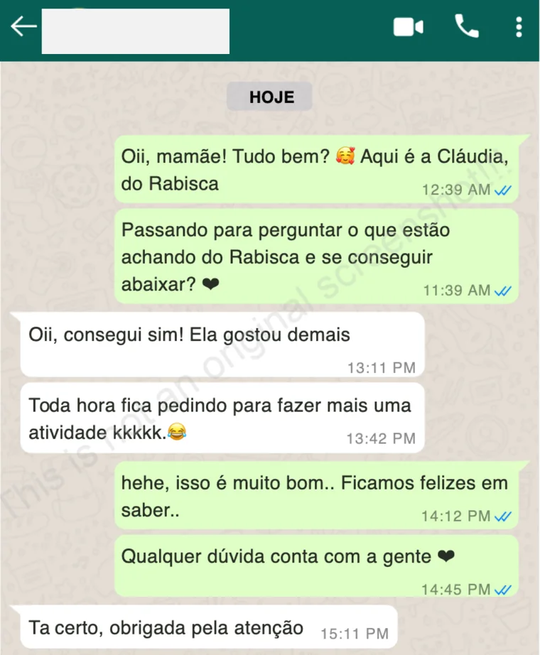Conversa de WhatsApp: mãe conta que a filha gostou demais e pede atividades toda hora
